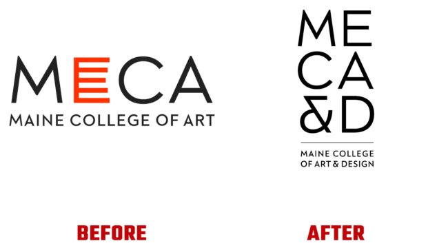 Maine College of Art & Design (MECA&D) Prima e Dopo Logo (storia)