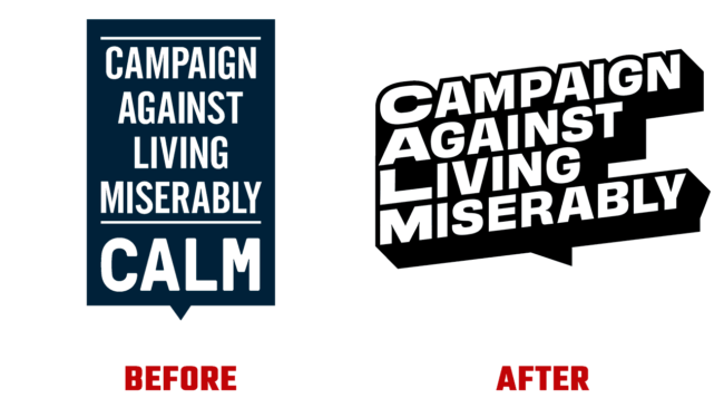 Campaign Against Living Miserably (CALM) Prima e Dopo Logo (storia)