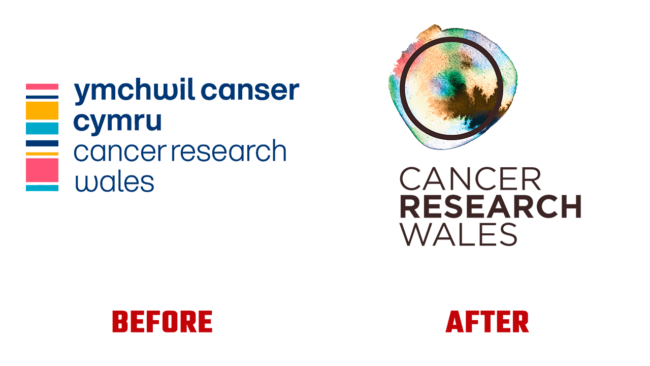 Cancer Research Wales Prima e Dopo Logo (storia)