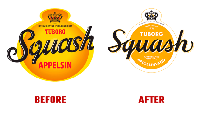Tuborg Squash Prima e Dopo Logo (storia)